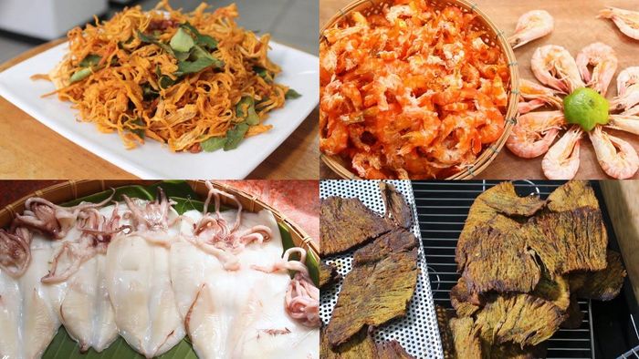 Đồ khô như tôm khô, mực khô hay cá khô sẽ là những món ăn vừa ngon miệng vừa tiện dụng, là lựa chọn tuyệt vời để thêm phần phong phú cho giỏ quà Tết handmade của bạn.