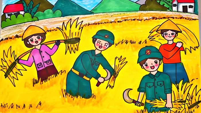 Bài văn tả chú bộ đội giúp dân gặt lúa