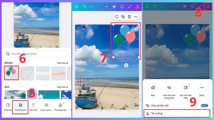 Thêm sticker vào bức ảnh đã tải lên
