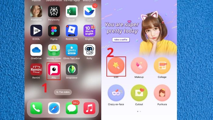 Mở app Pitu và vào phần Chỉnh sửa