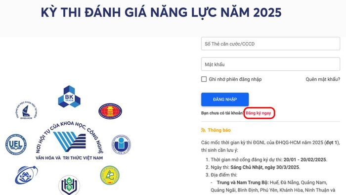 Các bước đăng nhập hệ thống thinangluc.vnuhcm.edu.vn - Phần 1