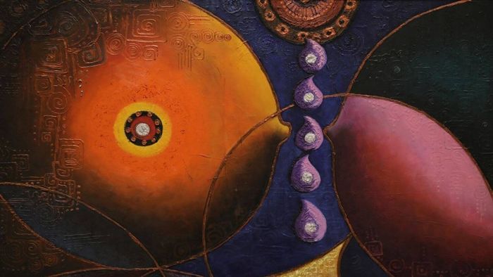 Tranh trừu tượng với nét hỗn loạn đặc sắc.