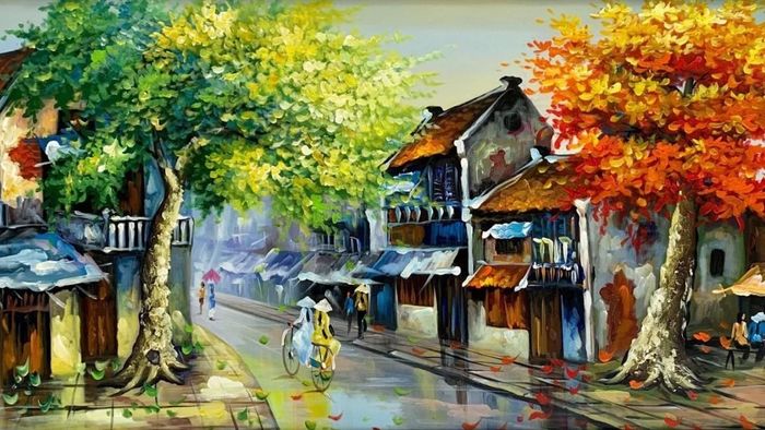 Tranh vẽ về Hà Nội cổ kính, lưu giữ hồn xưa của thủ đô.