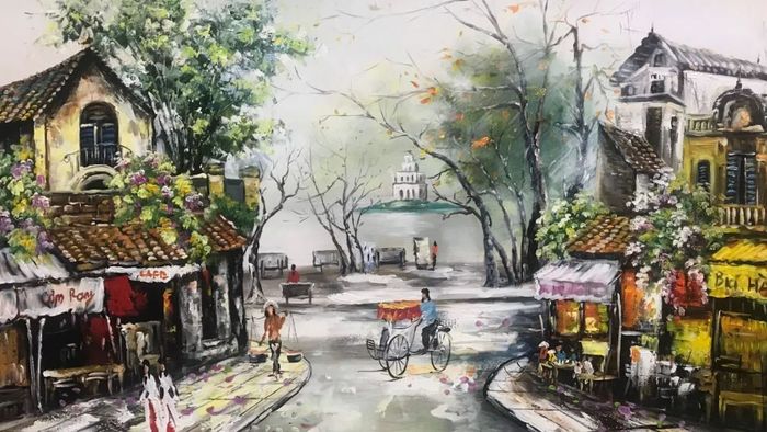 Tranh vẽ về Hà Nội mang vẻ đẹp giản dị, gần gũi.