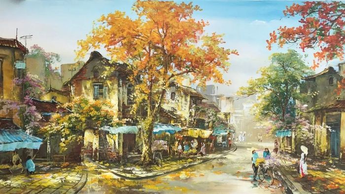 Tranh vẽ về Hà Nội rêu phong, gợi nhớ về những tháng ngày xưa cũ.