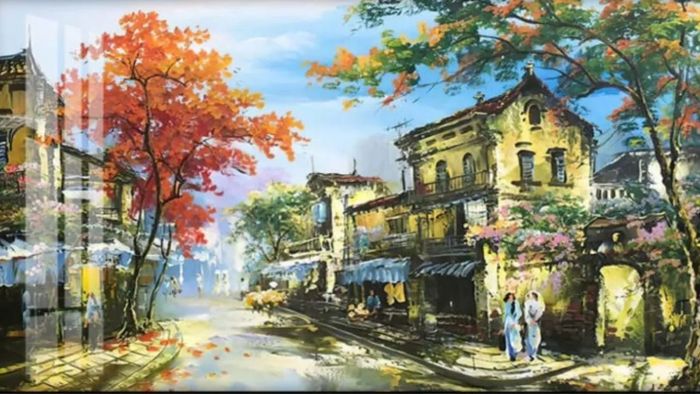 Tranh vẽ về Hà Nội với vẻ đẹp tình tứ, lãng mạn.
