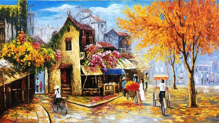 Tranh vẽ về Hà Nội xưa cũ, đầy hoài niệm.