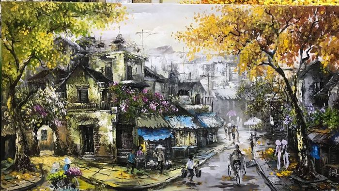 Tranh vẽ về Hà Nội mang một vẻ dễ thương, xinh xắn khiến ai nhìn cũng phải mỉm cười.