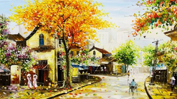 Tranh vẽ về Hà Nội với những hình ảnh độc đáo, khác biệt.