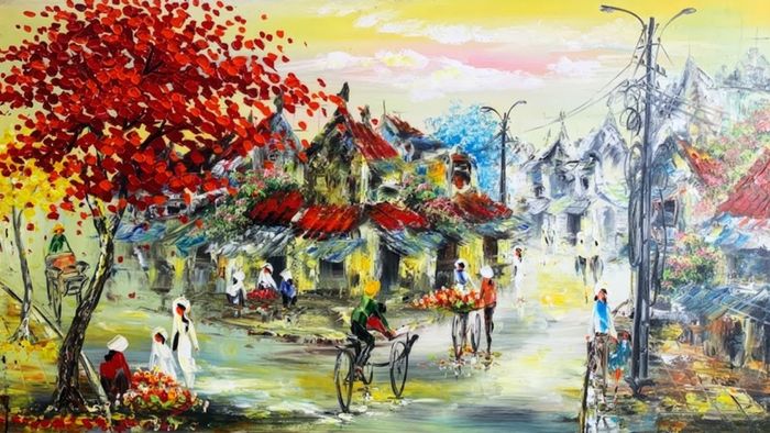 Tranh vẽ Hà Nội mang nét mộc mạc, giản dị.