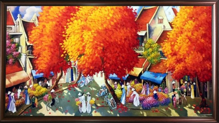 Tranh vẽ về Hà Nội sâu lắng, đầy trầm tư.