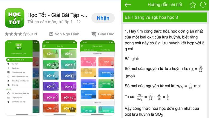 Ứng dụng giải bài tập Hóa được đánh giá cao.