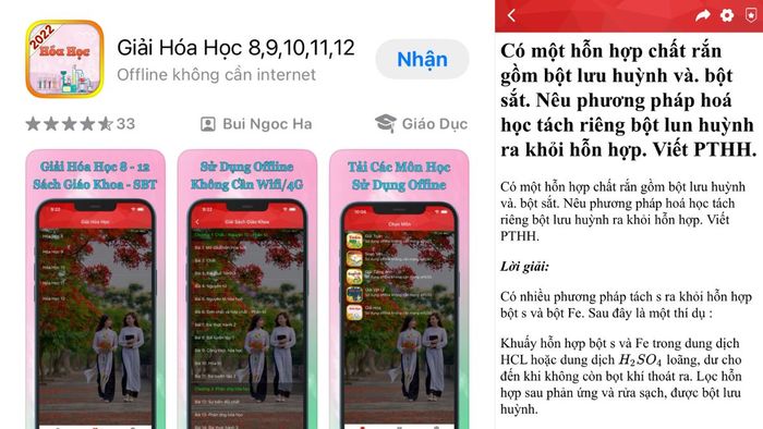 App giải bài tập Hóa theo chuẩn chương trình học.