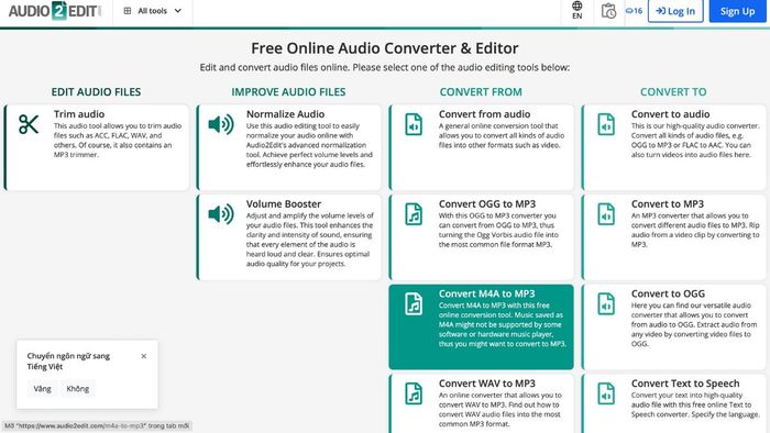 Công cụ chỉnh sửa nhạc cụ trên Google - audio2edit.com