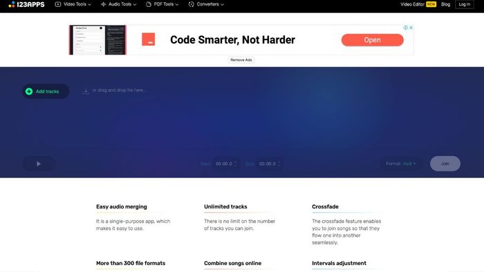 Công cụ chỉnh sửa nhạc cụ trên Google - audio-joiner.com