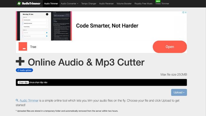 Công cụ chỉnh nhạc cụ trên Google - audiotrimmer.com