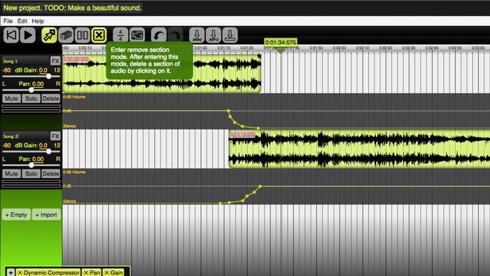 Công cụ chỉnh nhạc cụ trên Google - Beautiful Audio Editor