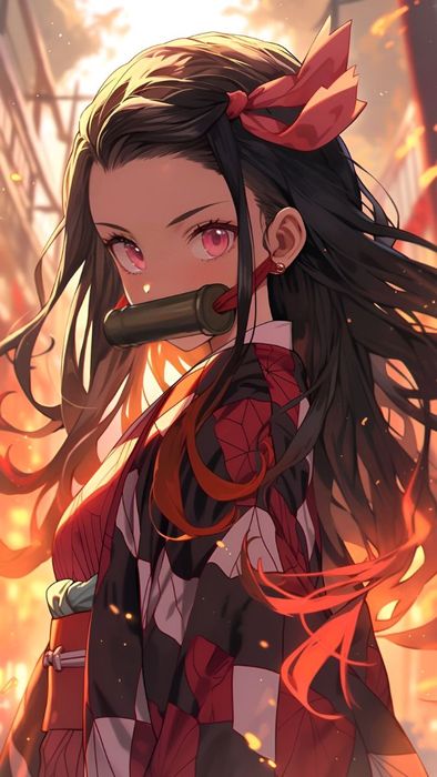 Hình nền Nezuko với vẻ trầm tư, đầy suy ngẫm
