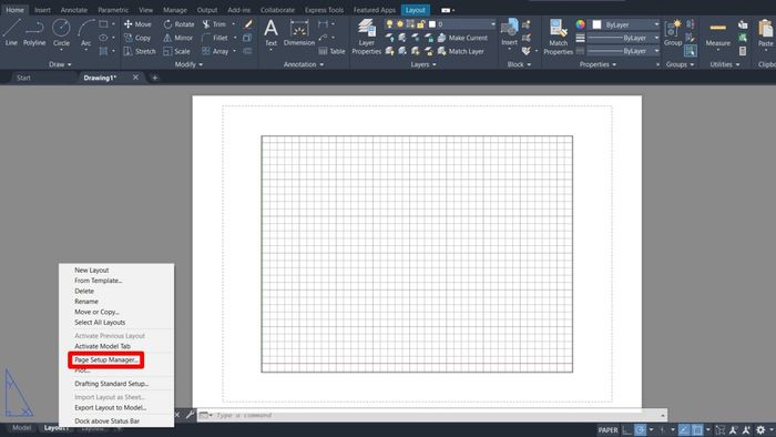 Cách chọn khổ giấy A1 trong AutoCAD - Bước 1
