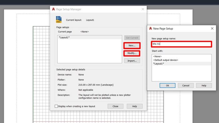 Cách chọn kích thước A1 trong AutoCAD - Bước 2