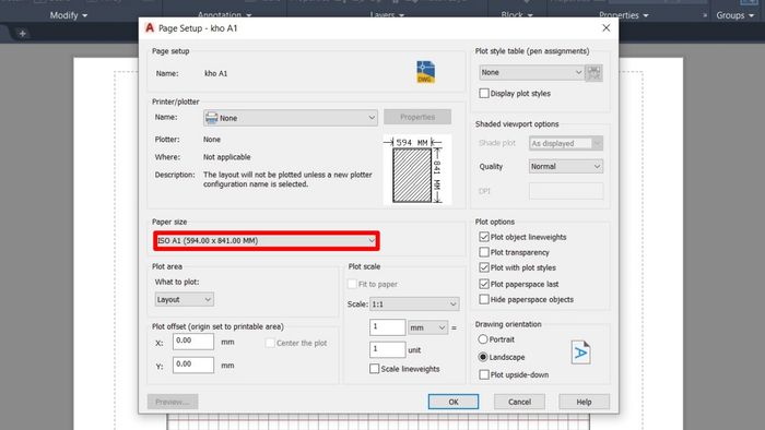 Cách chọn kích thước A1 trong AutoCAD - Bước 3