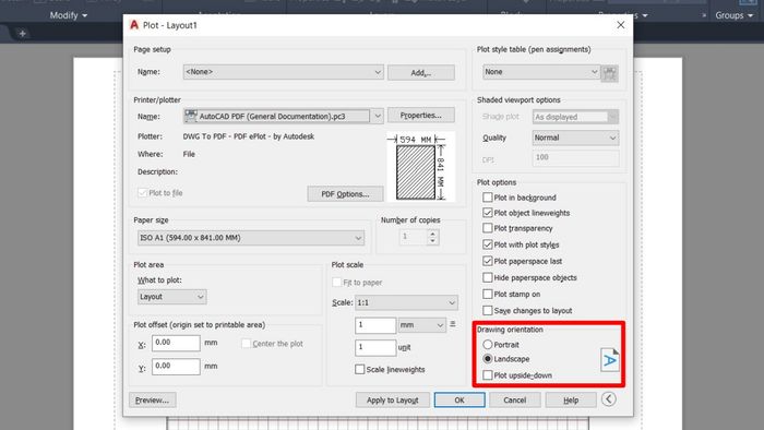 Cách in khổ A1 trong AutoCAD - Bước 2