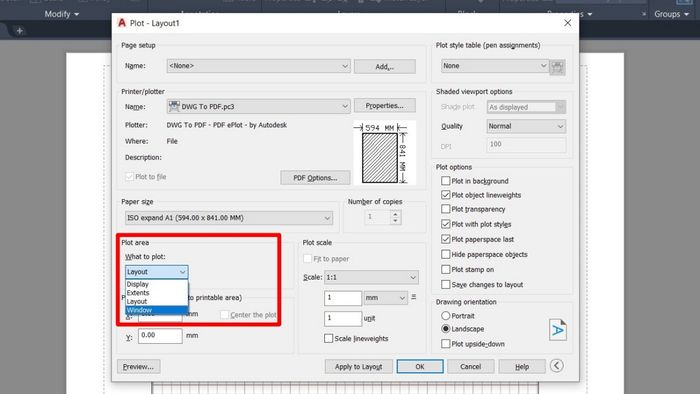 Cách in khổ A1 trong AutoCAD - Bước 3