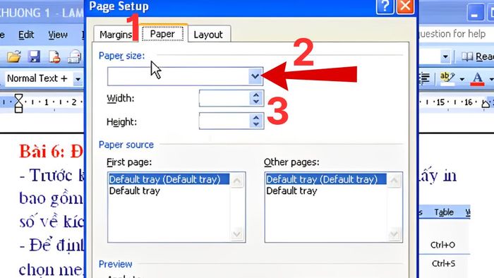 Hướng dẫn chi tiết cách chọn kích thước A9 trên Word 2003.