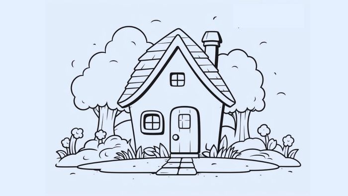 Tranh vẽ ngôi nhà ước mơ lung linh, tỏa sáng trong ánh sáng huyền diệu và lôi cuốn.