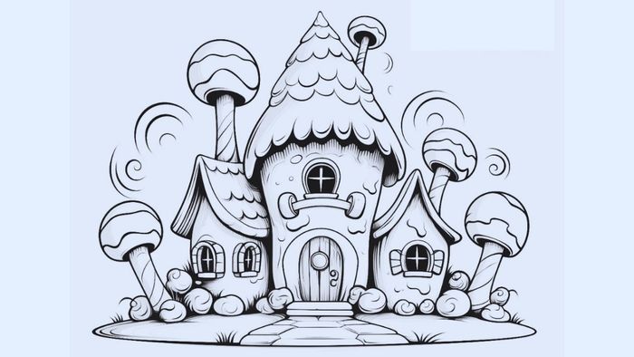 Tranh vẽ ngôi nhà ước mơ cổ kính, mang nét đẹp truyền thống và hơi thở của thời gian.