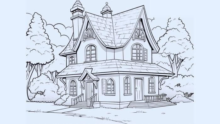 Tranh vẽ ngôi nhà ước mơ tràn đầy sức sống, là sự kết hợp hoàn hảo giữa thiên nhiên và con người.