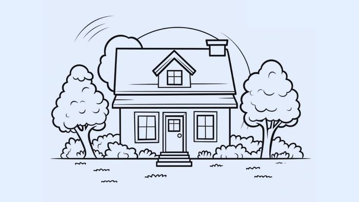 Tranh vẽ ngôi nhà ước mơ thơ ca, với những đường nét mềm mại và lãng mạn như một bài thơ.