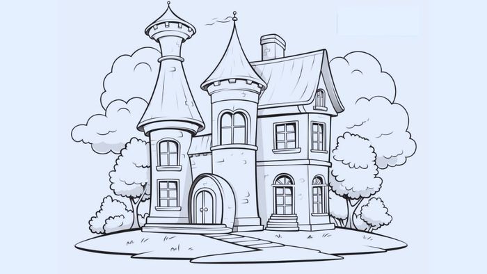 Tranh vẽ ngôi nhà ước mơ với không gian yên bình, nơi mọi thứ đều an yên và tĩnh lặng.