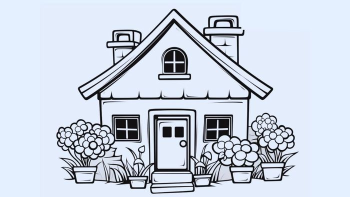 Tranh vẽ ngôi nhà ước mơ hài hòa, kết hợp hoàn hảo giữa thiên nhiên và kiến trúc để tạo nên một tổng thể đẹp mắt.