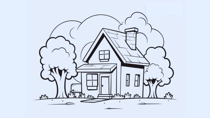 Tranh vẽ ngôi nhà ước mơ giản dị, nhưng lại chứa đựng sự ấm cúng và yên bình khó tả.