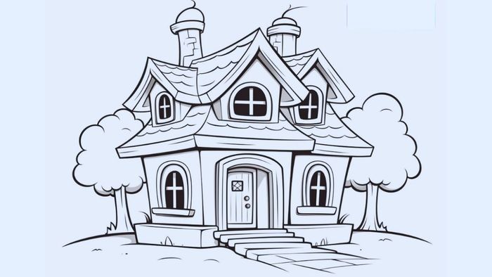 Tranh vẽ ngôi nhà ước mơ mộc mạc, giản dị nhưng đầy ấm áp và yêu thương.