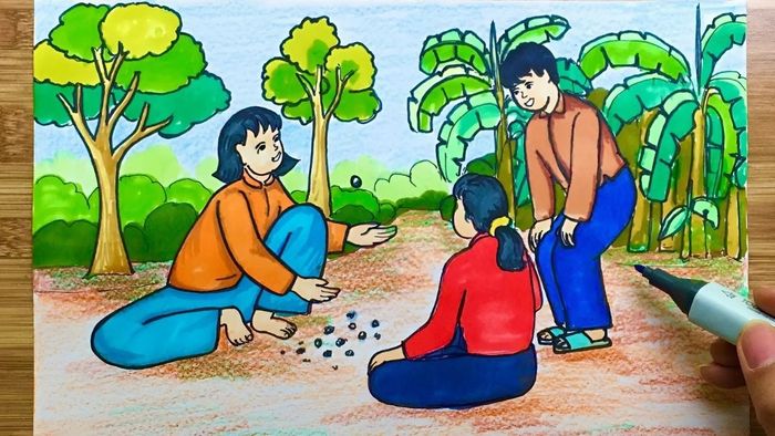 Vẽ tranh về tình bạn hồn nhiên và vui vẻ.