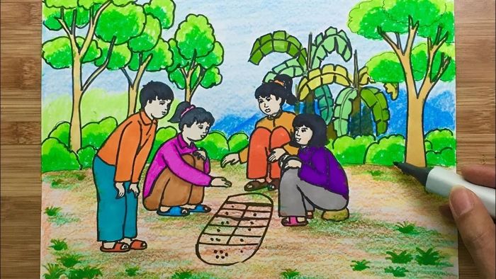Vẽ tranh về tình bạn dễ thương và đáng yêu.