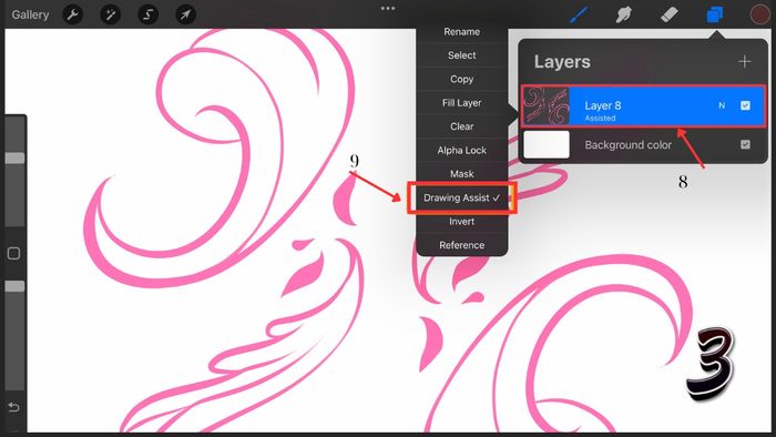 Các bước thiết lập chế độ vẽ đối xứng trong Procreate - giai đoạn cuối