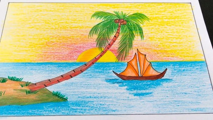 Vẽ tranh hoàng hôn nhẹ nhàng, tinh tế.