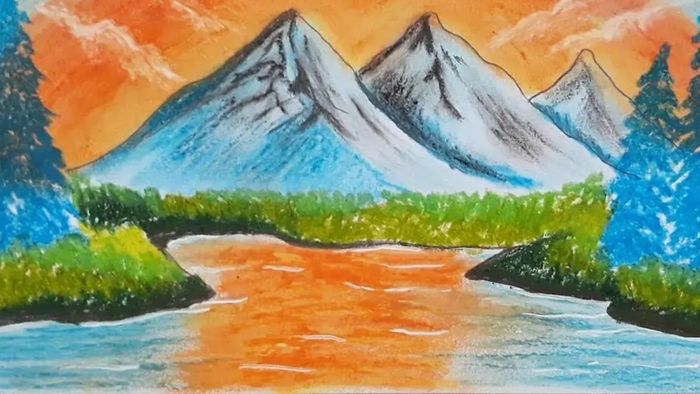 Vẽ tranh hoàng hôn mềm mại, nhẹ nhàng.