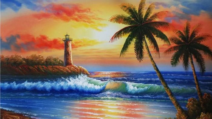 Vẽ tranh hoàng hôn rực rỡ sắc màu.