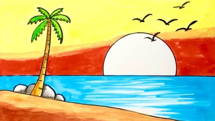 Vẽ tranh hoàng hôn mang nét lãng mạn dịu dàng.
