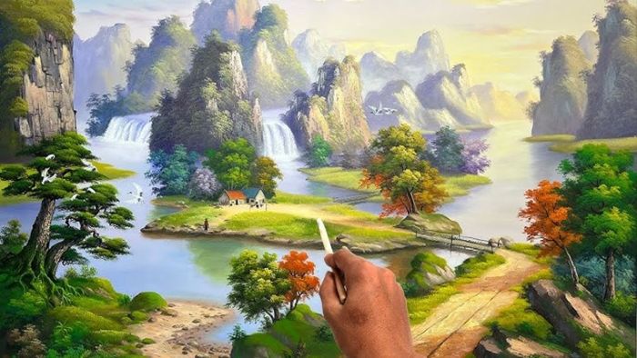 Vẽ tranh hoàng hôn sống động và rực rỡ.