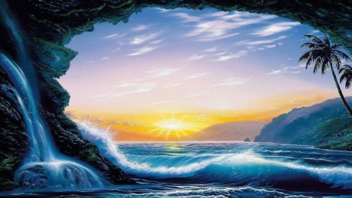 Vẽ tranh hoàng hôn như trong câu chuyện cổ tích.