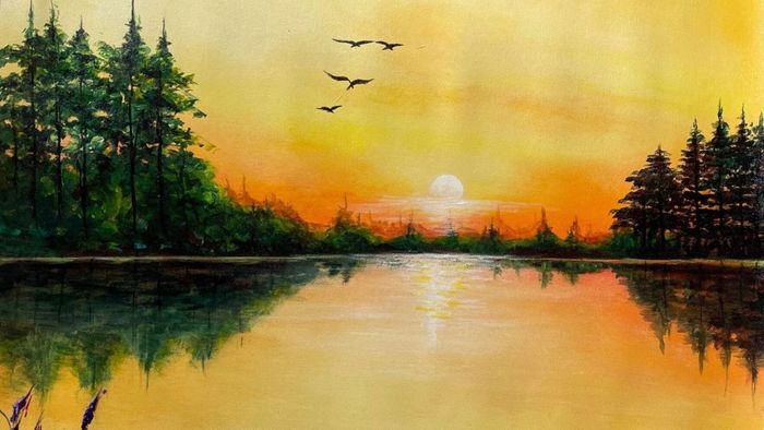 Vẽ tranh hoàng hôn với chiều sâu cảm xúc.