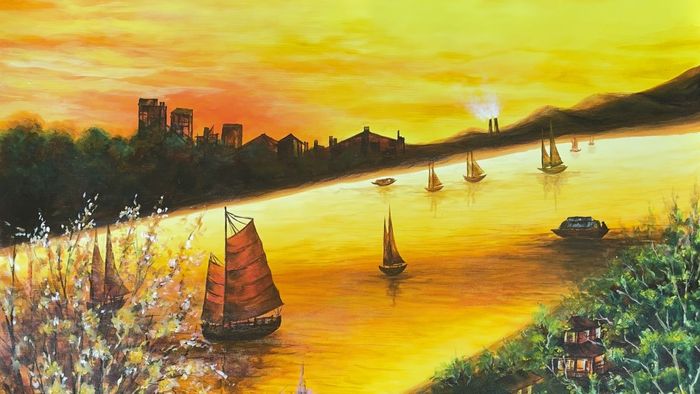 Vẽ tranh hoàng hôn với nhiều sắc màu rực rỡ.
