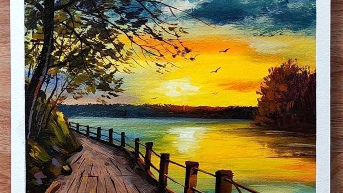 Vẽ tranh hoàng hôn trong không gian lặng lẽ.