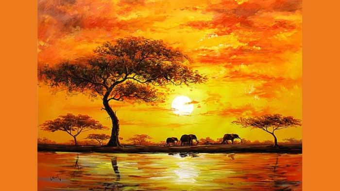Vẽ tranh hoàng hôn tròn trịa và rực rỡ.