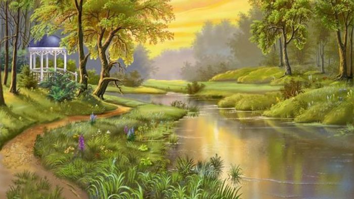 Vẽ tranh hoàng hôn mang vẻ nên thơ.